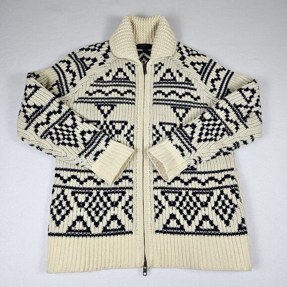 J.Crew Lambswool Womens S Cardigan Sweater Fair Isle Knit Full Zip Nordic Chunky - Picture 15 of 15